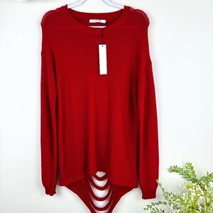 STITCHES & STRIPES Maroon Red Knit Sweater Slashed Open Back NWT / Size Medium